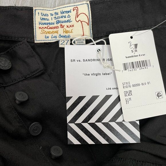 Free People x Sandrine Rose High Rise Wide Leg Cotton Jeans Button Fly Black 27 - Picture 5 of 9